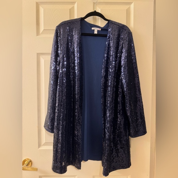 Isaac Mizrahi Live Sequined Cardigan Navy Blue Size XL - Picture 1 of 4